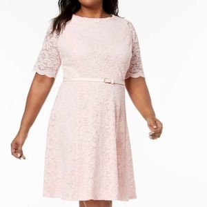 CHARTER CLUB Pink Scallop Lace Belted Dress, NWT